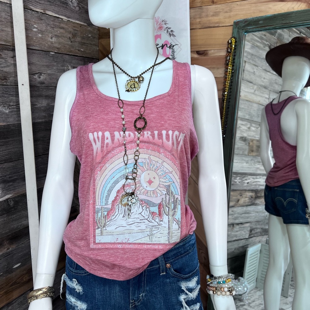 Boutique Brand “Wanderlust” Desert Graphic Vinyl Tank Top 💗